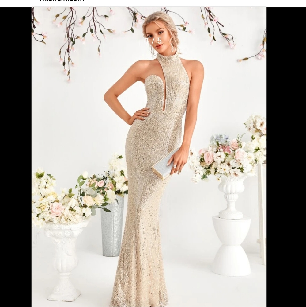Gold sequined evening gown